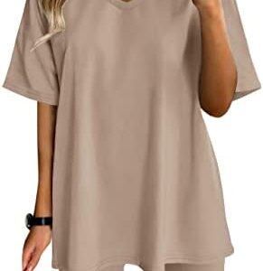 AGSEEM Two Piece Outfits For Women Summer V Neck T-Shirt Tops Biker Shorts Workout Sports Tracksuit