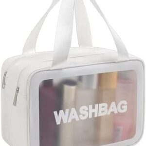 DAPOWER Travel Toiletry Bag for Women and Men, Matte Translucent Toiletry Bag with Handy Handle, Makeup Cosmetic Organizer Bag for Travel Toiletries Accessories (White-XL)