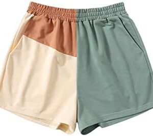 SOLY HUX Women's Casual Elastic Shorts Running High Waisted Color Block Sweat Shorts with Pockets