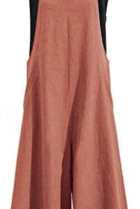 YESNO Women Casual Loose Long Bib Pants Wide Leg Jumpsuits Baggy Cotton Rompers Overalls with Pockets PZZ