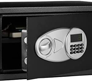 Amazon Basics Steel Security Safe with Programmable Electronic Keypad - Secure Cash, Jewelry, ID Documents - Black, 1 Cubic Feet, 16.93 x 14.57 x 9.06 Inches