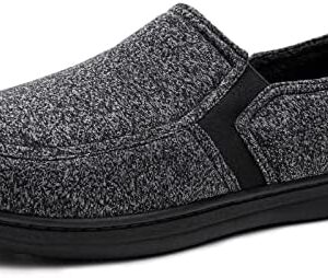 HomeTop Men's Comfort Memory Foam Moccasin Slippers, Breathable Cotton Knit Terry Cloth House Shoes for Indoor Outdoor
