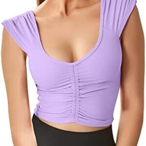 Women Workout Tops Sleeveless Yoga Longline Sports Bra Cutout Short Sleeve Crop Tank Top Gym Running Athletic Shirt U-Back