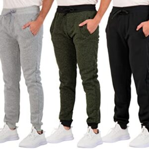 Real Essentials 3 Pack: Men's Tech Fleece Active Athletic Casual Jogger Sweatpants with Pockets(Available in Big & Tall)