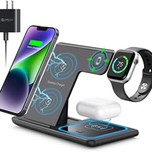 Wireless Charger,MILDILY 3 in 1 Wireless Charging Station for Apple iPhone/iWatch/Airpods,iPhone 13,12,11 (Pro, Pro Max)/XS Max/XR/XS/X/8(Plus),iWatch 7/6/SE/5/4/3/2,AirPods 3/2/pro（Black）