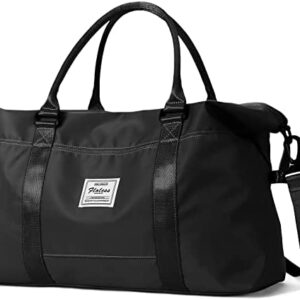 Carry on Bag for Women,Travel Duffel Bag,Large Sports Tote Gym Bag,Waterproof Weekender Overnight Bags for Women with Trolley Sleeve,Travel Bag Ladies Beach Bag, Black