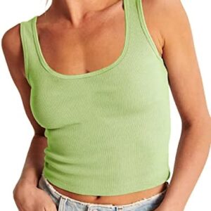Artfish Women's Scoop Neck Sleeveless Knit Ribbed Fitted Casual Crop Tank Top