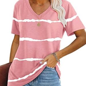 Lunivop Womens Tops Casual V Neck Short Sleeve Solid Color Basic T Shirt