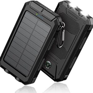 Solar-Charger-Power-Bank - 36800mAh Portable Charger,QC3.0 Fast Charger Dual USB Port Built-in Led Flashlight and Compass for All Cell Phone and Electronic Devices(Black)