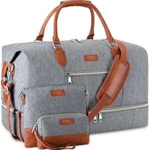 Weekender Bag for Women Travel Duffel Bag Carry On Overnight Bag with Shoe Compartment Large Nylon Travel Tote Bag 21.5" with Toiletry Bag for Traveling Business Weekend Trip Gift 3Pcs Set