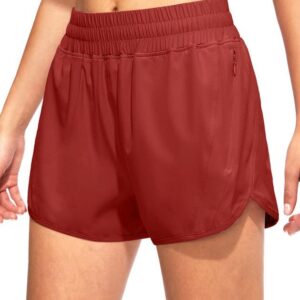 Obla Women's Running Shorts with Zipper Pockets High Waisted Athletic Workout Gym Shorts for Women with Liner -3 inch