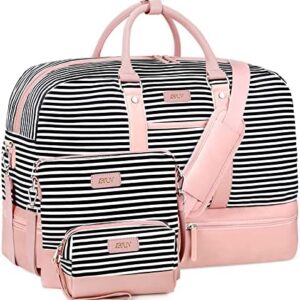 Weekender Bag Large Overnight Bag for Women Canvas Travel Duffel Bag Carry On Tote with Shoe Compartment 21" for Women & Men 3Pcs Set