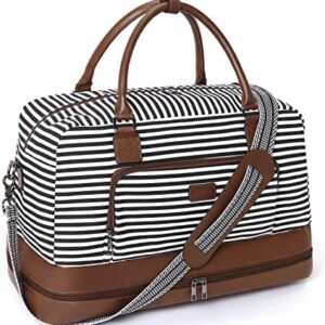 CLUCI Weekender Bags for Women Canvas Duffle Bag Travel Overnight Bags Carry On Tote with Shoe Compartment Beige with Brown