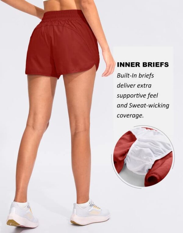 Obla Women's Running Shorts with Zipper Pockets High Waisted Athletic Workout Gym Shorts for Women with Liner -3 inch - Image 3