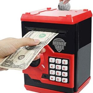 HUSAN Great Gift Toy for Kids Code Electronic Piggy Banks Mini ATM Electronic Coin Bank Box for Children Password Lock Case (Black/Red)