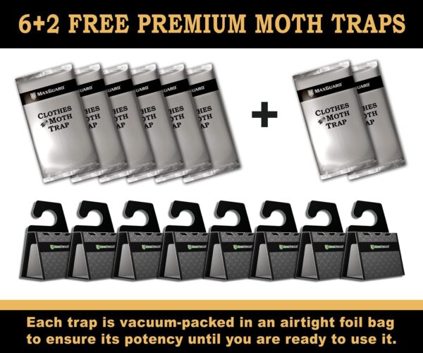 MaxGuard Clothes Moth Traps (6+2 Free Traps) with Extra Strength Pheromones | Non-Toxic Sticky Glue Trap for Closets and Carpet Moths | No Mothballs | Lure, Trap and Kill Case-Bearing Webbing Moths | - Image 5