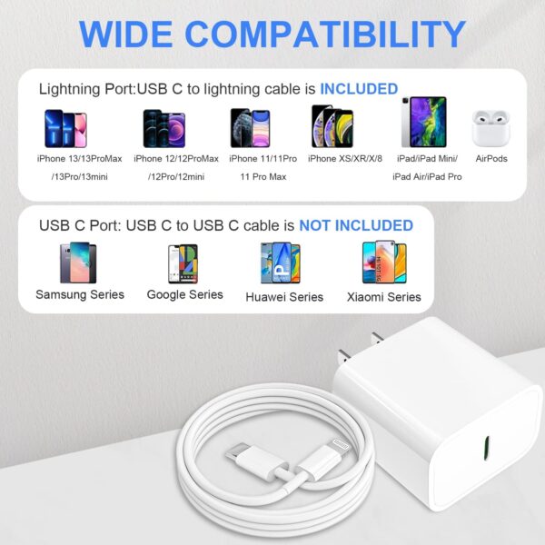 [Apple MFi Certified] iPhone 14 13 12 11 Fast Charger, 2Pack 20W PD Type C Wall Charger Block with 6FT USB-C to Lightning Cables Compatible with iPhone 14/13/ 12/11/ XS/XR/X/ 8 Plus/iPad,White - Image 6