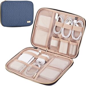 NISHEL Electronic Organizer, Travel Cord Tech Organizer Case, Packing Essentials for Cable, Charger, Phone, Hard Drive, USB, SD Card, Aegean-Blue